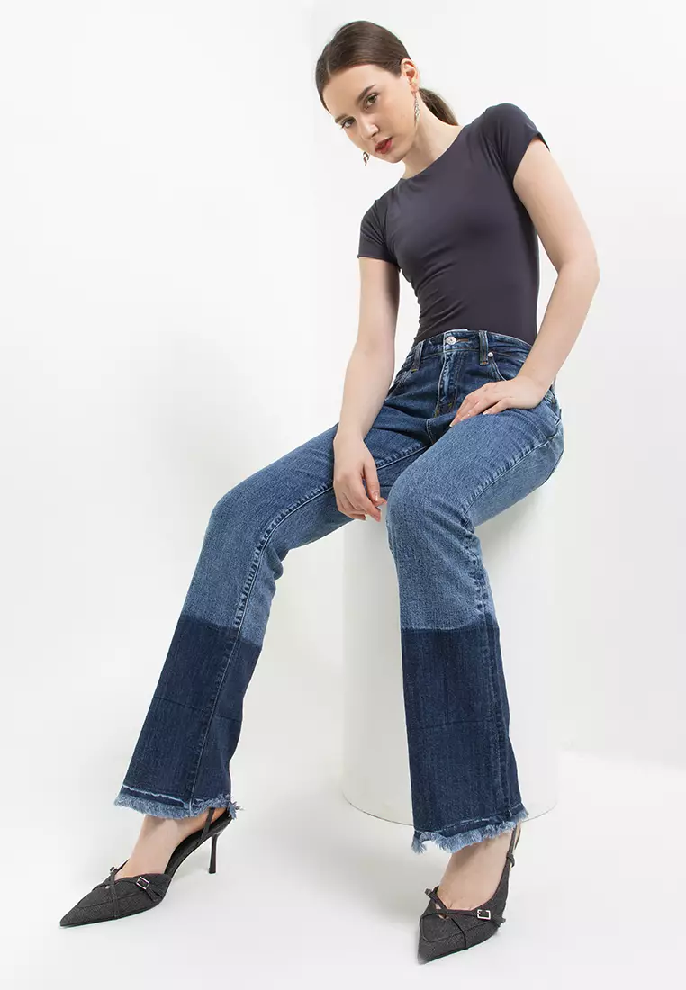 High Waist Cutbray Stretch Denim Pant Fbw013