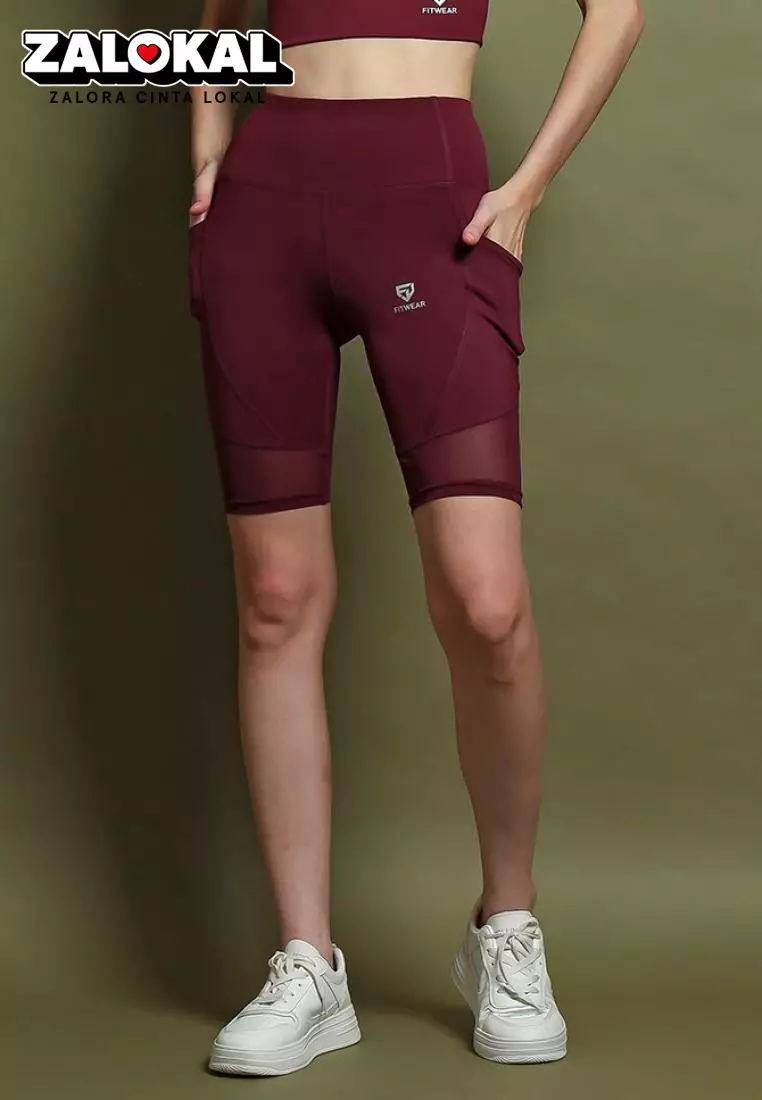 Fitwear - Celana / Legging Pendek Olahraga MARGO DRYFIT KNEE MESH - WINE
