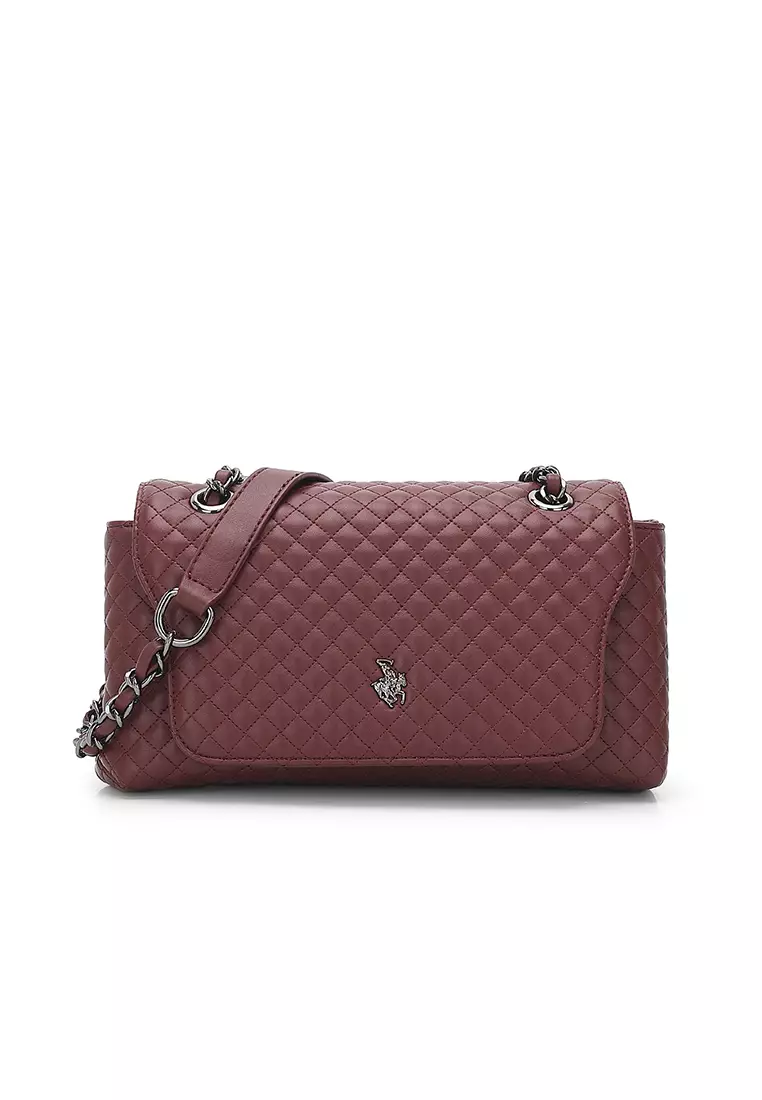 Women's Quilted Sling Bag / Crossbody Bag - Wine Red