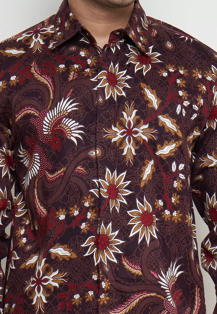 Regfit Barata Maroon Kemeja Batik Pria Lengan Panjang