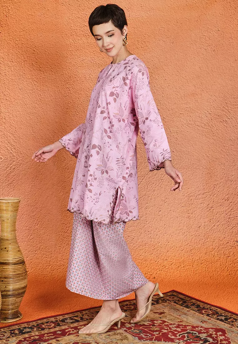 PREMIUM COTTON Lambaian Blouse & Skirt - Pink Tint