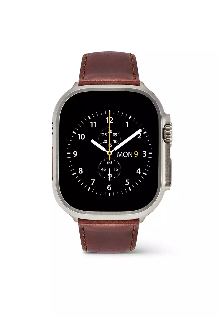 22mm Smartwatch Strap - St Mawes Silver Leather Strap For Apple Watch Ultra 49mm