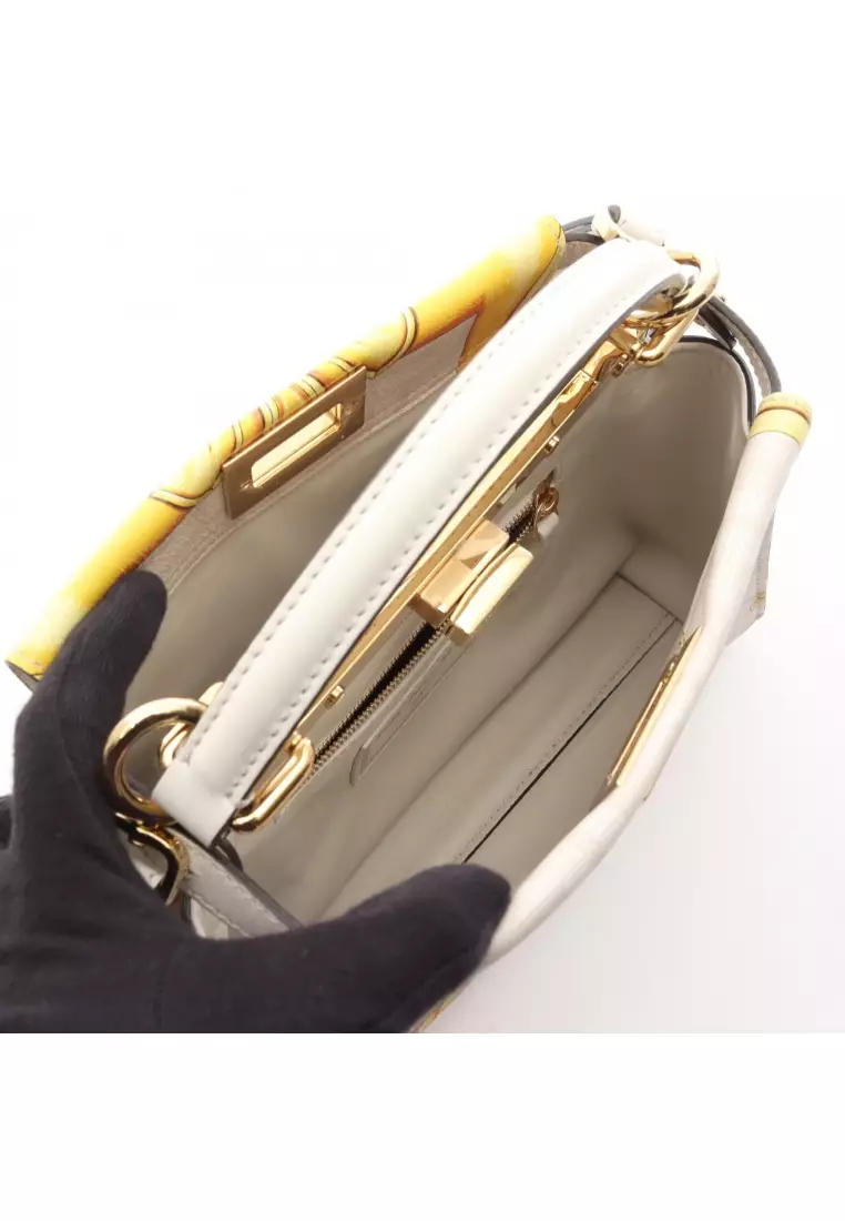 Pre-Loved Fendi FENDI × VERSACE FENDACE fenderche Ｍini Peekaboo Handbag leather white yellow 2WAY