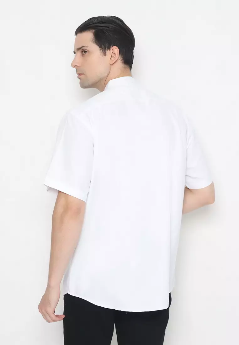 POLICE Kemeja Koko Border Printing Putih Regular Fit Pria