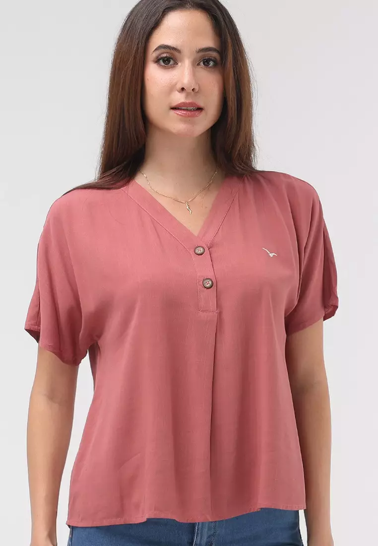 Woven Plain Soft Linen Short Sleeve Blouse