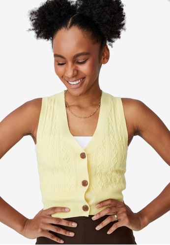 Cotton On yellow Easy Cropped Button Vest E4133AAC0112ACGS_1