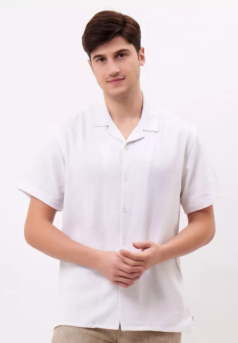 Lahaina Kemeja Linen Lengan Pendek Pria Putih | Linen Short Sleeve Shirt Men White