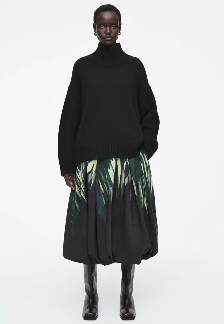 Printed Bubble-Hem Midi Skirt