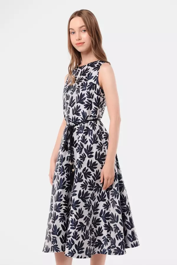 MINIMAL - Ruby - Sleeveless Jacquard Dress - Dark Navy Warna Navy_Dark