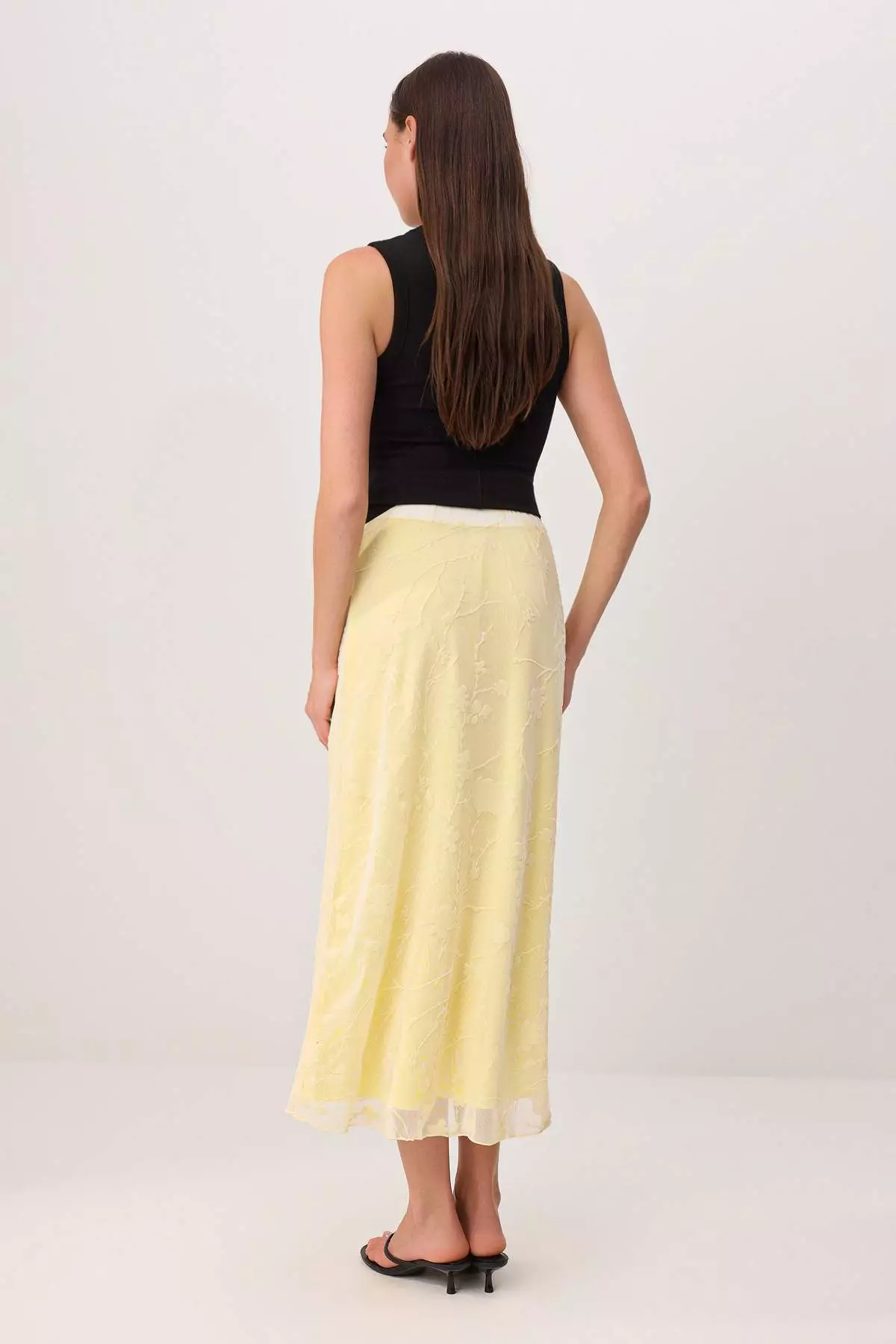 Yellow Flock Printed Pen Maxi/Long Tulle Flexible Knitted Skirt Twoaw26Et146