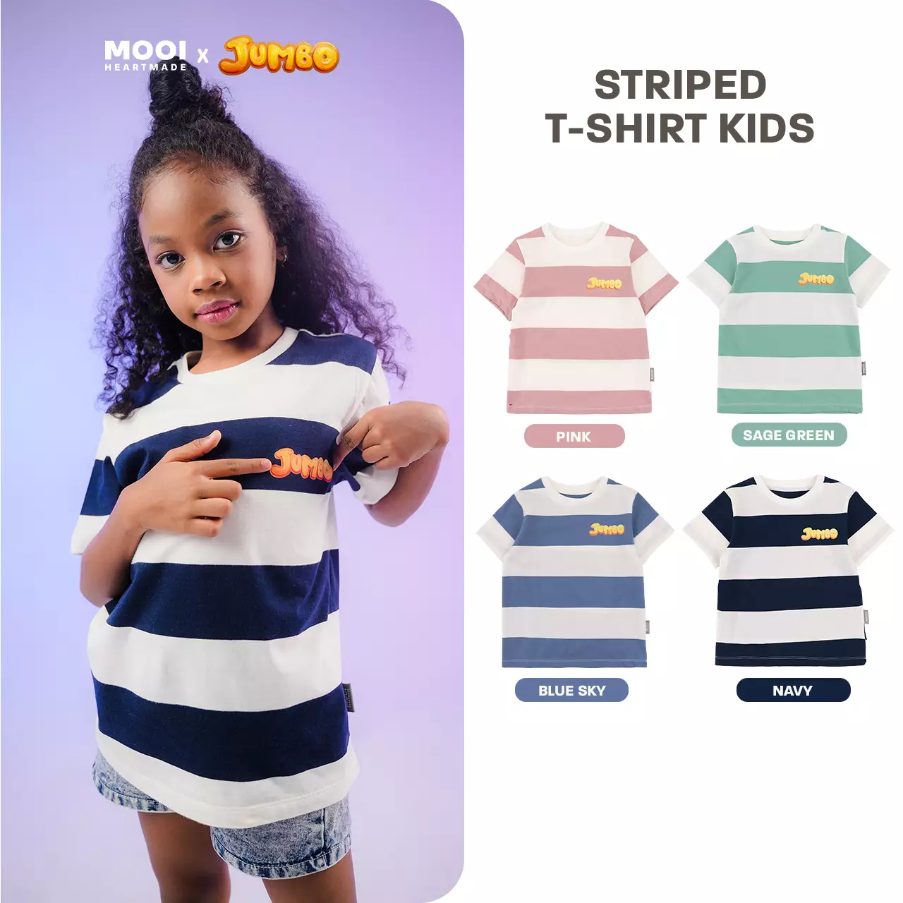 Mooi X Jumbo Kaos Anak Unisex T-shirt Striped Kids - Sage Green