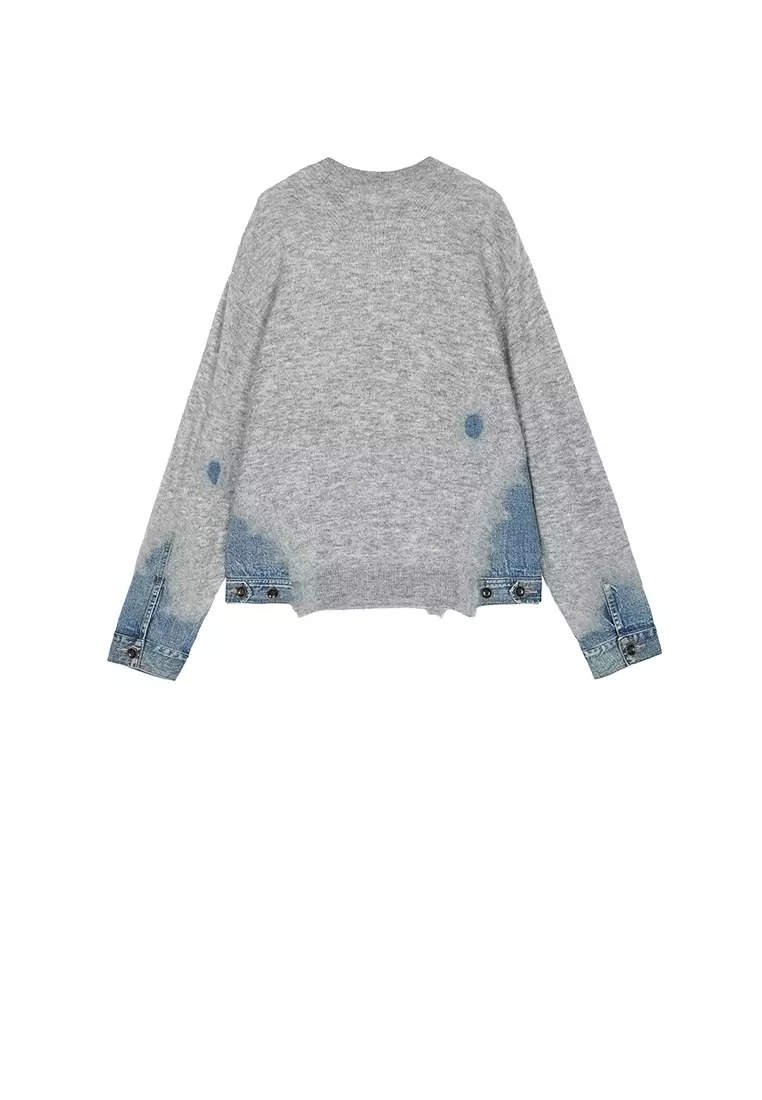 Sweater / Oversized Knitted Denim Panel Pullover