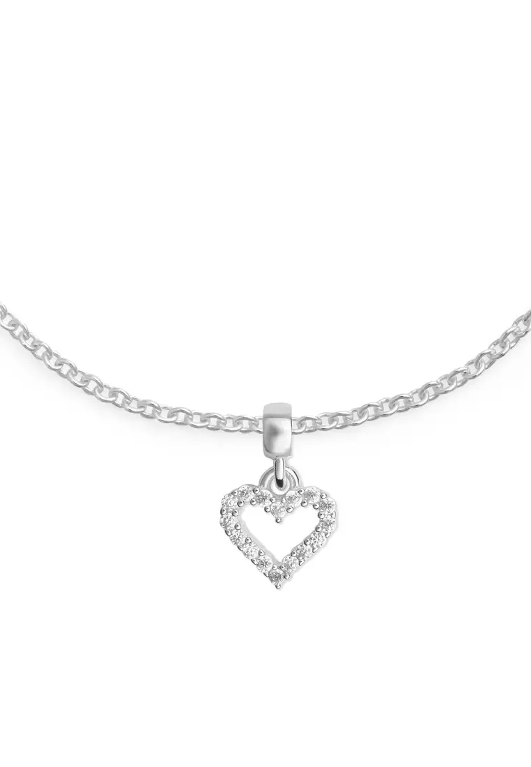Heart Contour White Crystal Charm Silver - Unisex Charm for women and men S925 Silver Charm DW Official Authentic Original
