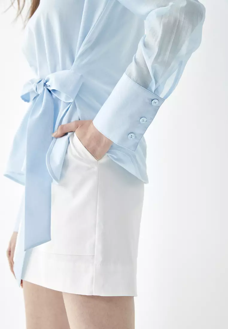 Long Sleeve Top With Front Ribbon Waist Tie