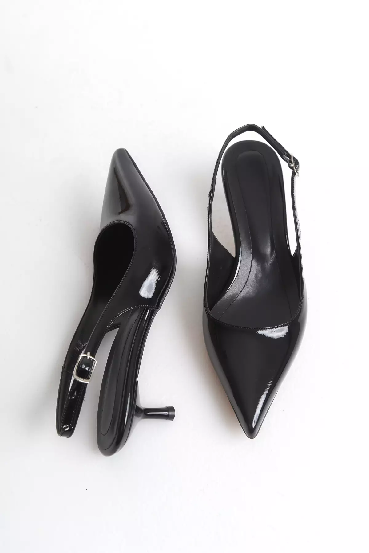Black Patent Leather Pointed Toe Kitten Heels Women's Classic Heels Takss25To00005