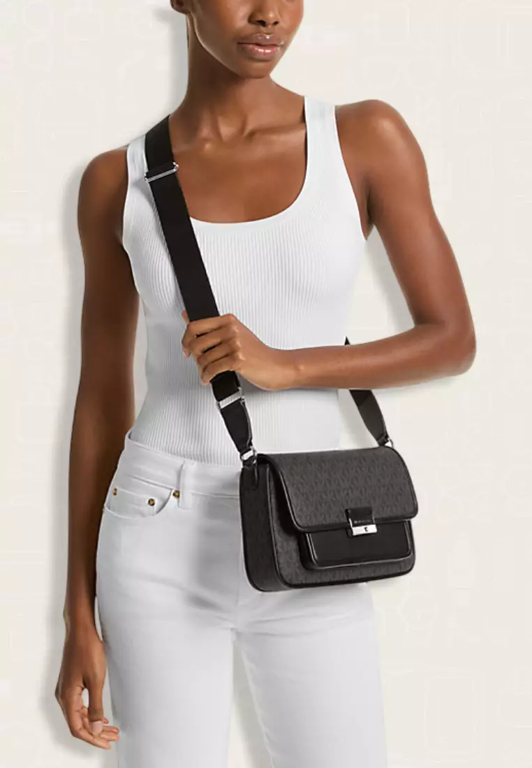 Michael Kors Bradshaw Medium Signature Logo Messenger Bag Black