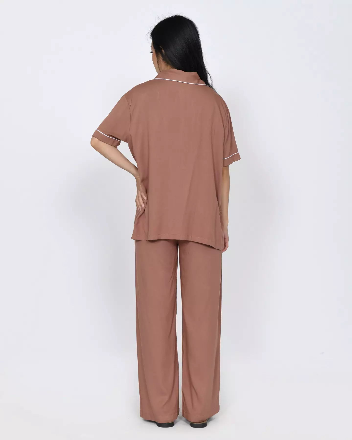 S/S COUPLE PIYAMA COTTON TENCEL Setelan Baju Tidur Pria Wanita COKLAT