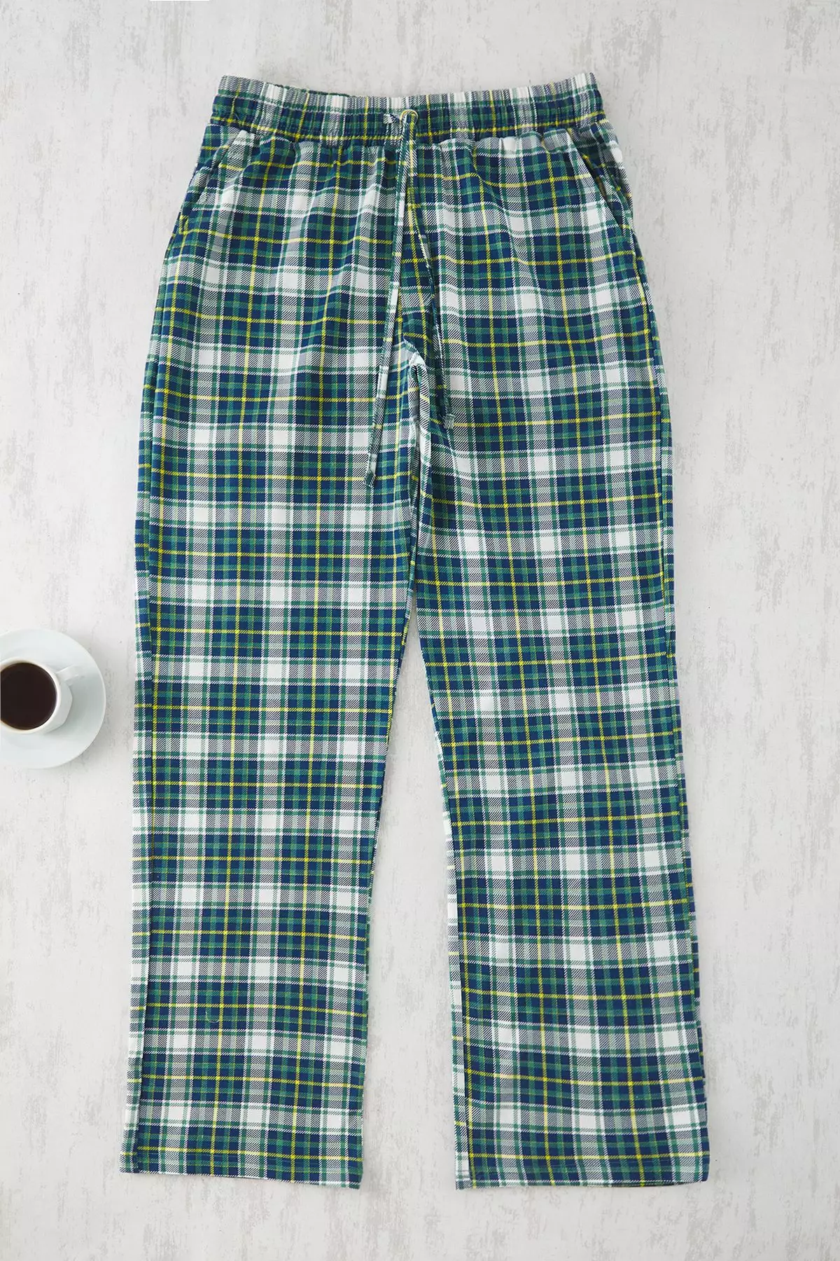 Jual Trendyol Green Wide Leg 100% Cotton Knitted Plaid Pajama