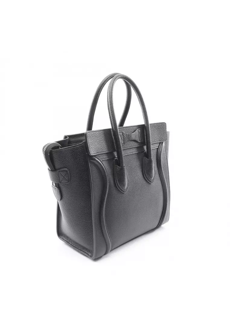 Pre-Loved Celine luggage micro shopper Handbag tote bag leather black