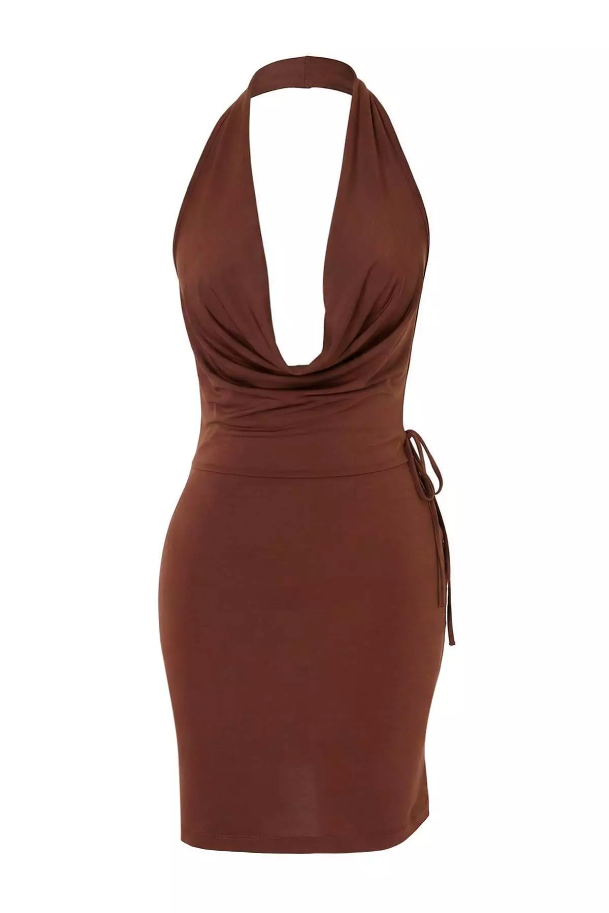 Brown Knitted Degaje Collar Mini Beach Dress Tbess26El45