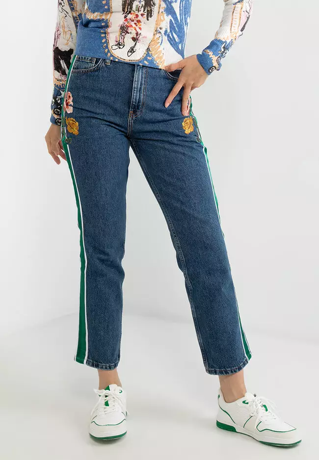 Straight Cropped Strip Jeans
