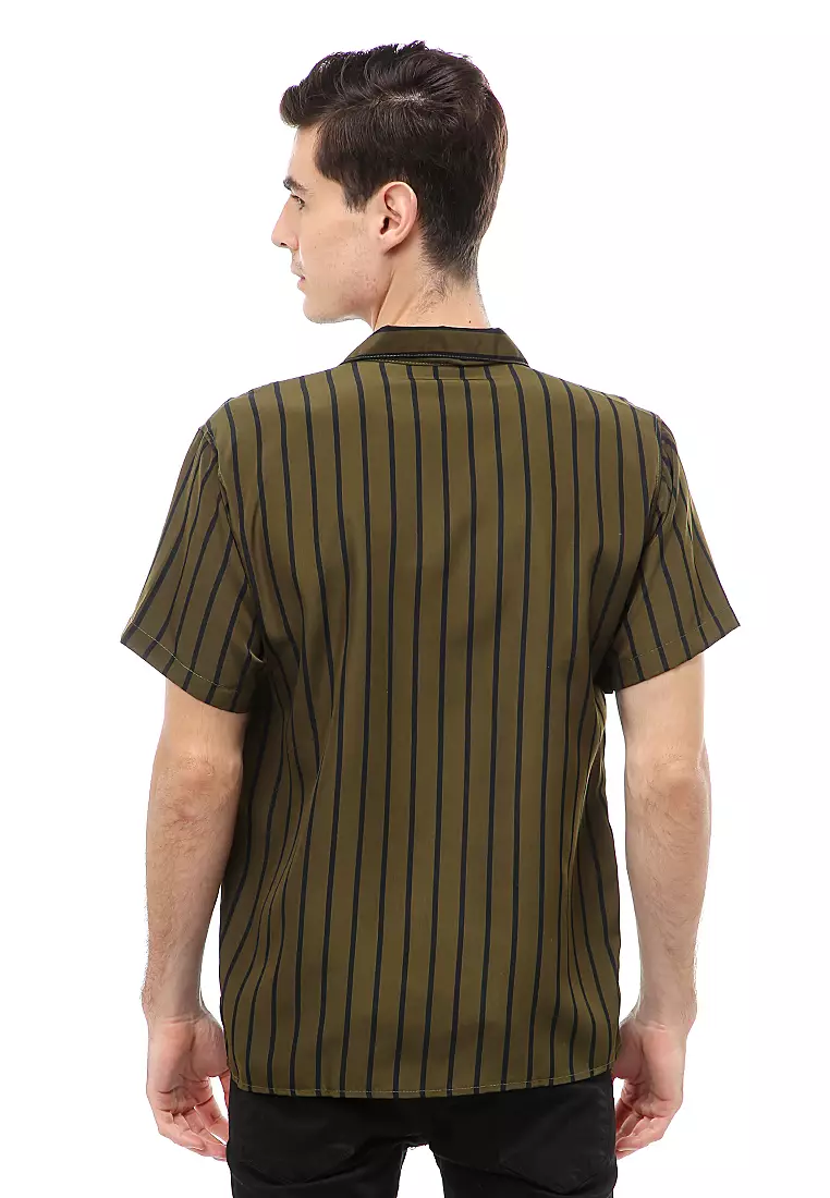 Dwan Atasan Kasual Pria Kemeja Salur Lengan Pendek Material Cotton ORIGINAL