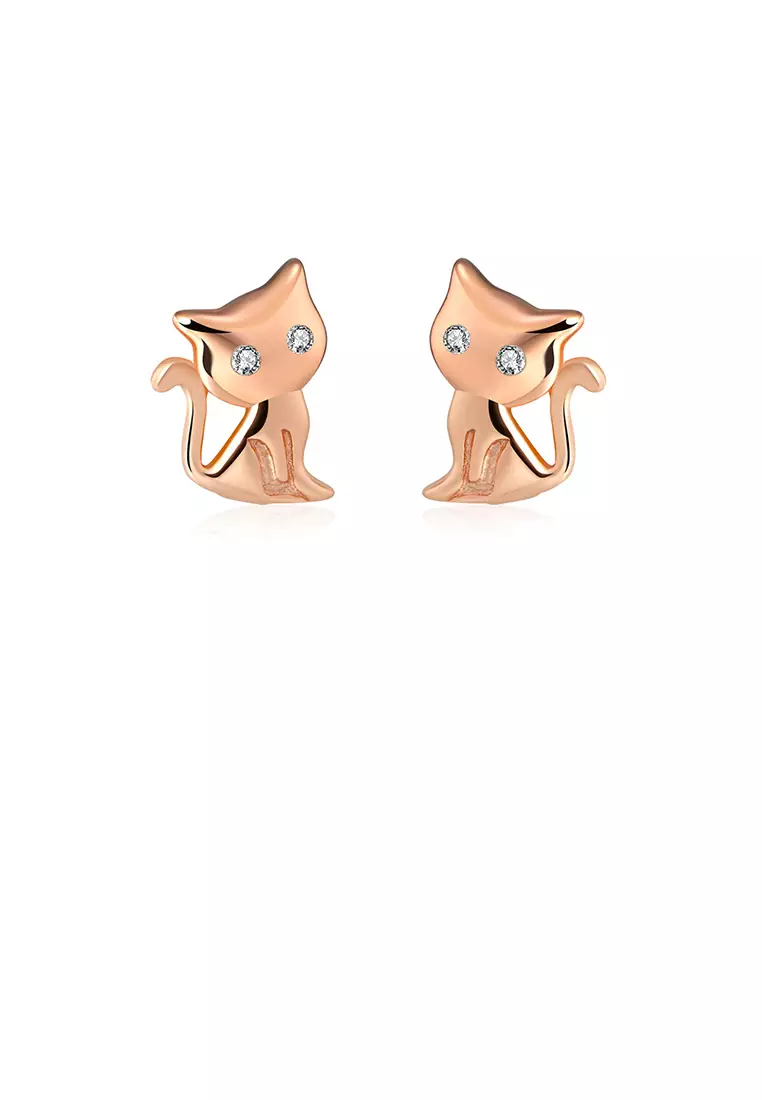 Gold cat stud earrings cheap