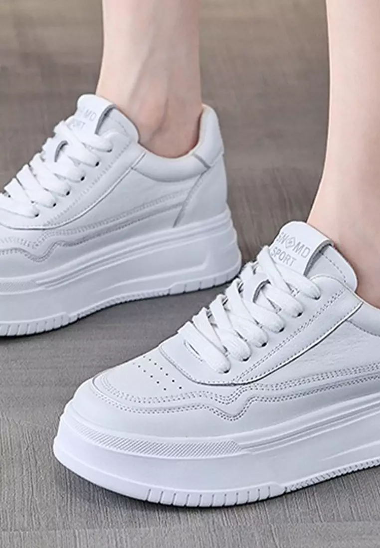 White sneakers sale with high sole