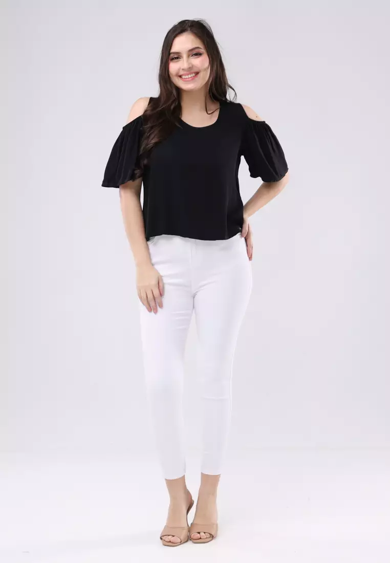 Plain Woven Short Sleeves Blouse
