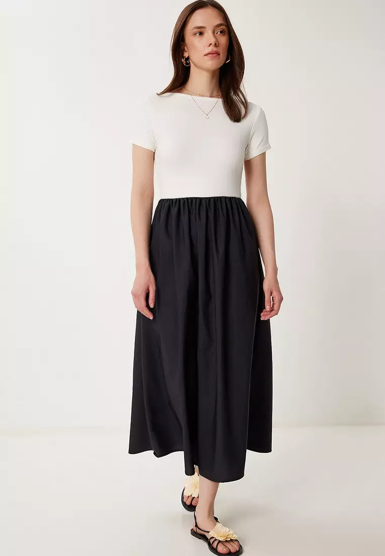 Knitted Top Poplin Skirt Summer Dress
