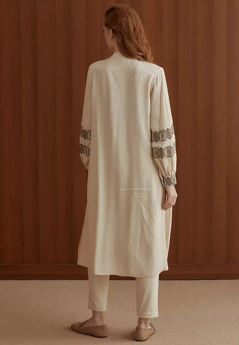 Long Tunic Cream Embroidered Sleeves