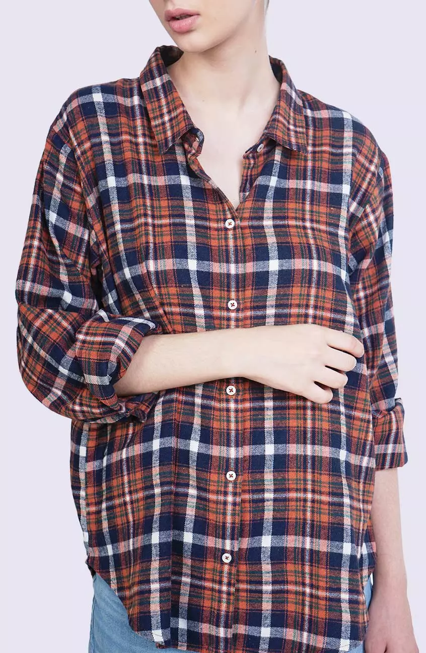 Kemeja Wanita Selly Orange Navy