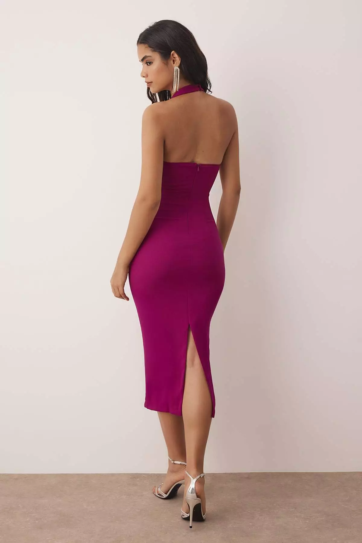 Plum Body-Styling Shiny Stone Woven Evening Graduation Dress Tprss25El00019