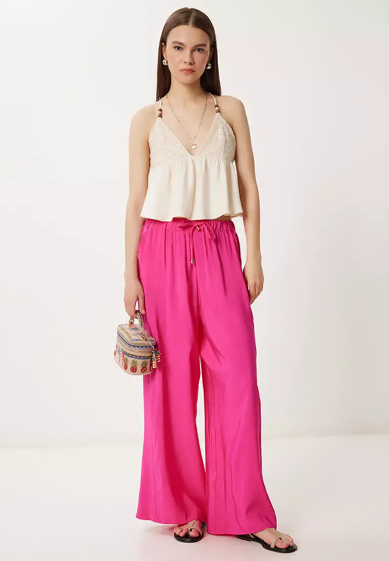 Women's Dark Pink Wide Leg Comfortable Summer Trousers Wf00117