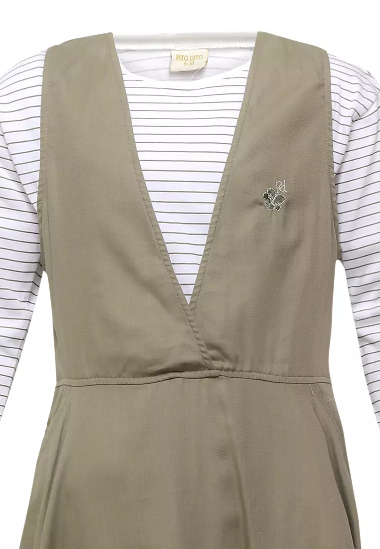 Pito Dito Girl Ubaydhi Gamis Overall Anak Hijau Olive - Size 14