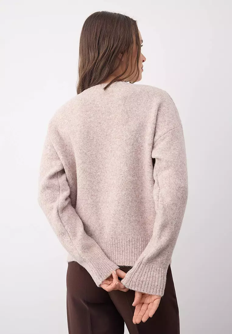 Wardrobe Essentials Mink Wool Blend Fuzzy Premium Yarn Loose Knit Sweater | Twoaw26Kz00125