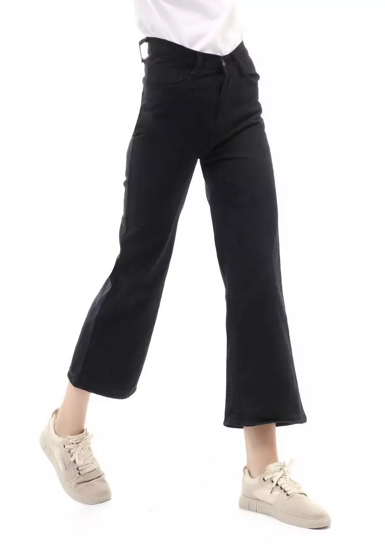 Jourel Celana Panjang Boyfriend Kulot Wanita Korean Style Material Denim ORIGINAL - Black