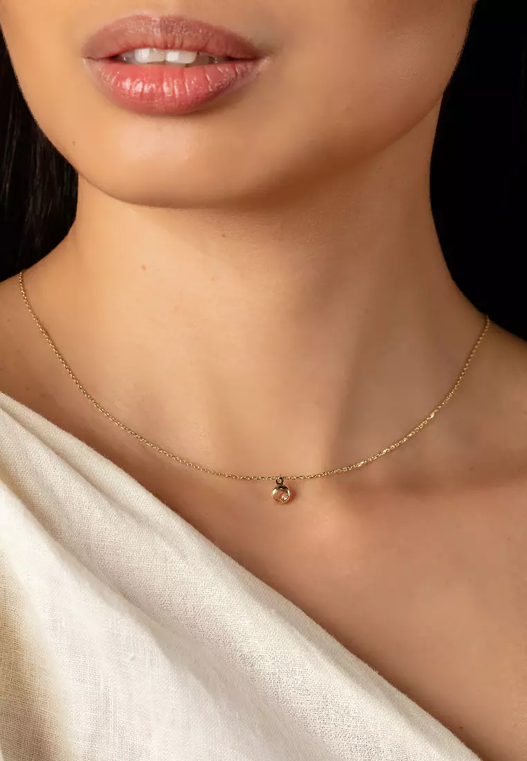 Birthstone Sphere Necklace White Quartz 14k Gold