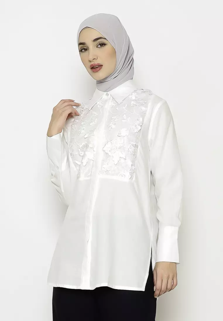 Urban Exchange Miranda White Shirt - Atasan Tunik Kemeja Putih Warna White
