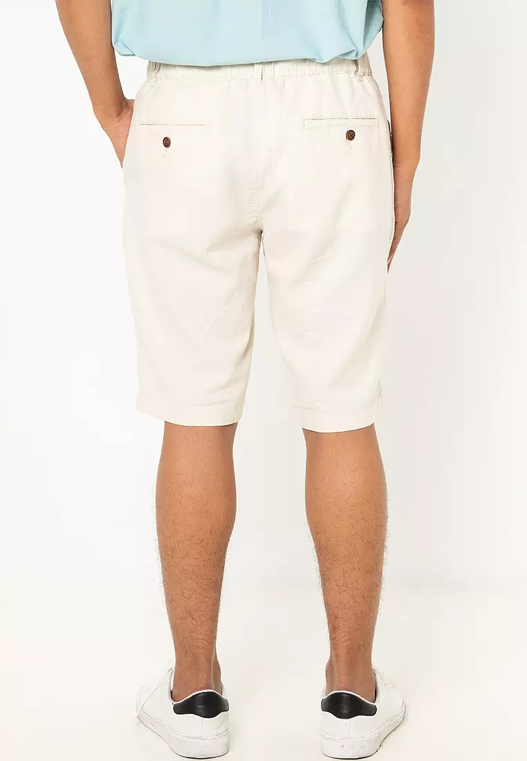Men's Linen Cotton Elastic Waist Bermuda Shorts 01105227