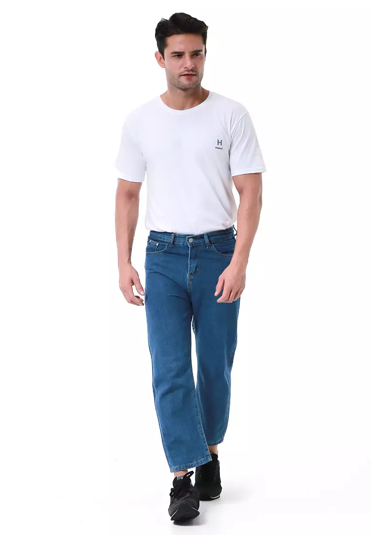 Nemanja Celana Jeans Pria Loose Straight Long Pants Korean Style Material Denim ORIGINAL - Dark Blue