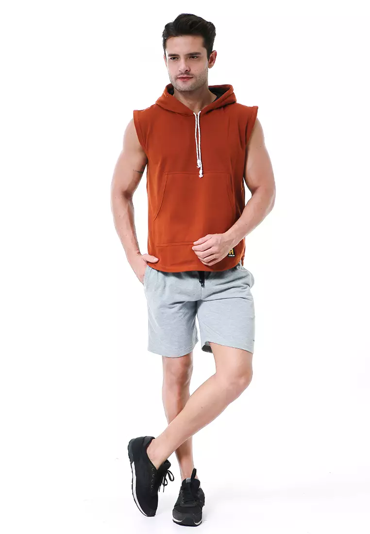 Bobby Atasan Kasual Pria Singlet Hoodie Motif Polos Sweater Tanpa Lengan Material Fleece ORIGINAL - Brown