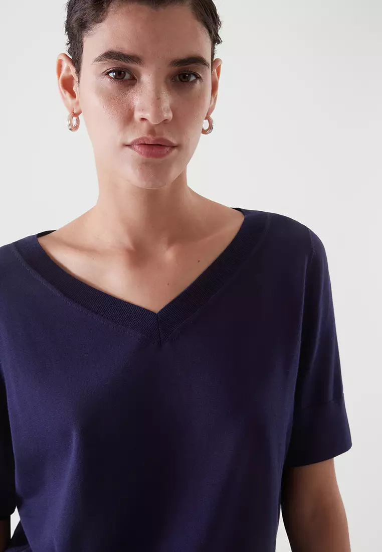 Buy COS Silk Knitted V-Neck T-Shirt 2024 Online