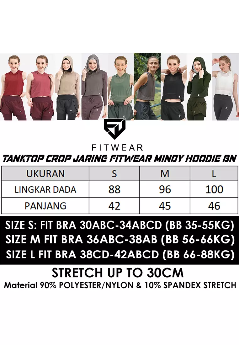 Fitwear - Tanktop Crop Jaring / Mesh / Sheer Olahraga MINDY HOODIE BN - DARK GREY