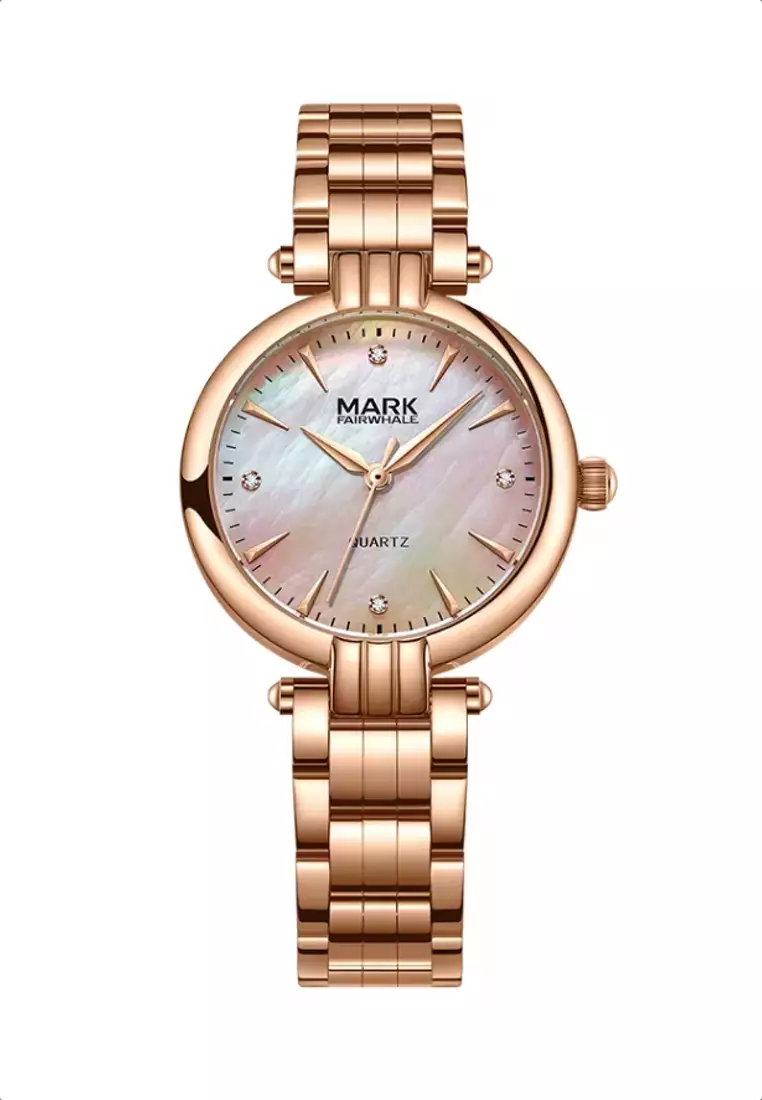 Ladies IP Rose Gold Color Stainless Steel Quartz Watch, 30mm, Mother of Pearl Dial, Metal Bracelet