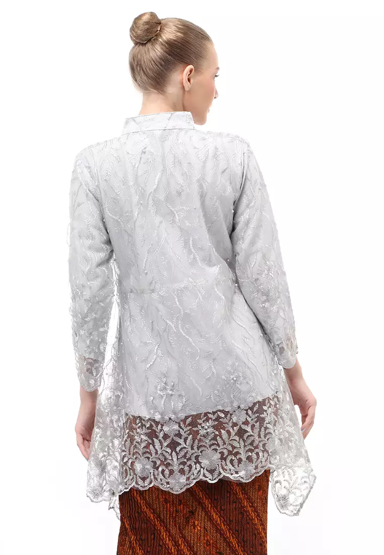 Kebaya Tunik Atasan Wanita Design Tulle Premium Quality - Grey