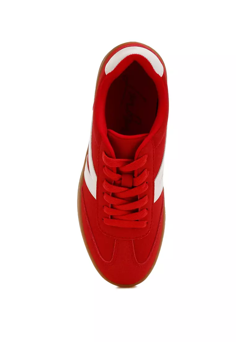 Contrasting Patchwork Chunky Sneakers in Red