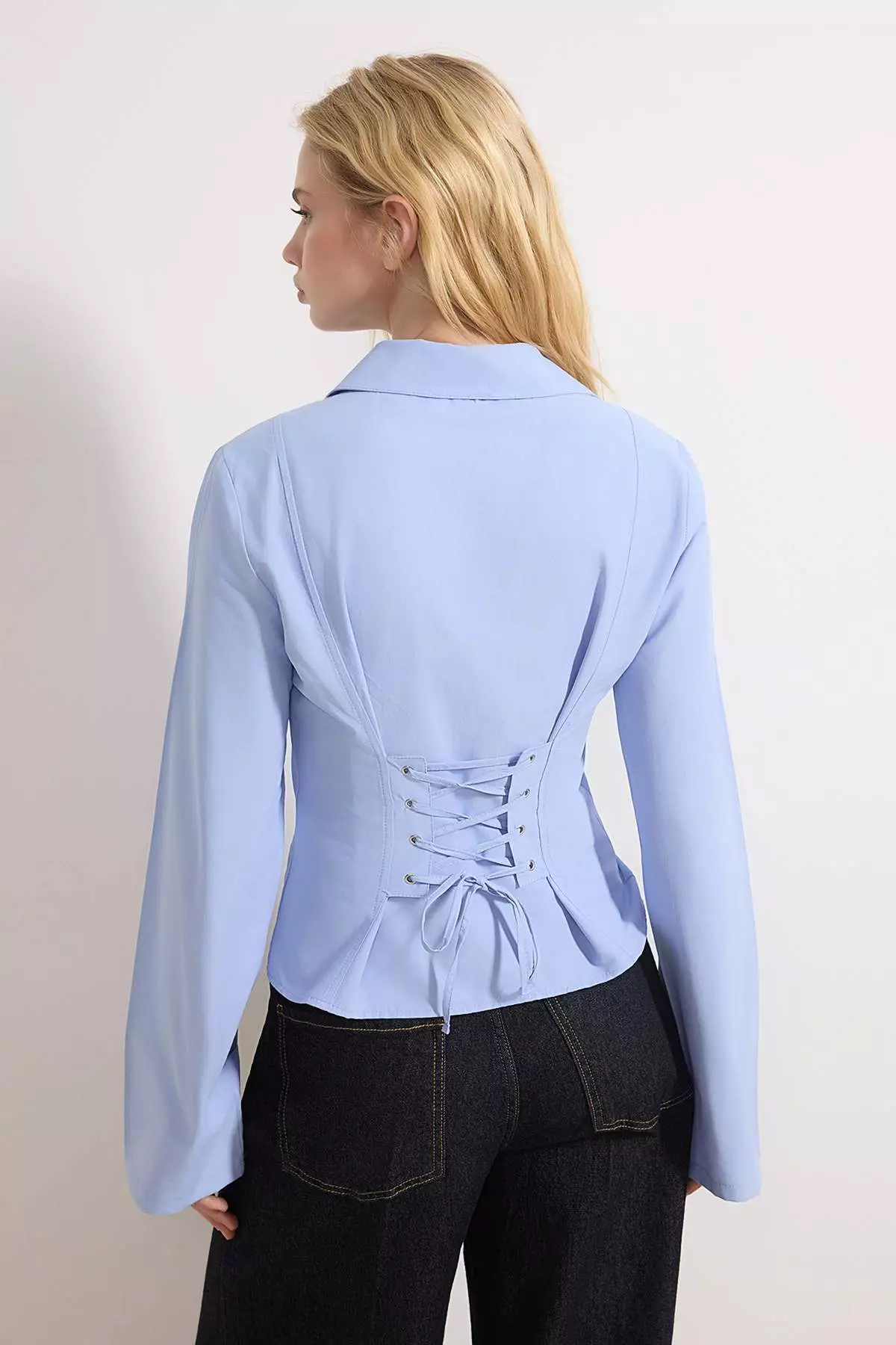Light Blue Corset Detailed Fitted Waist Shirt Twoaw26Go55