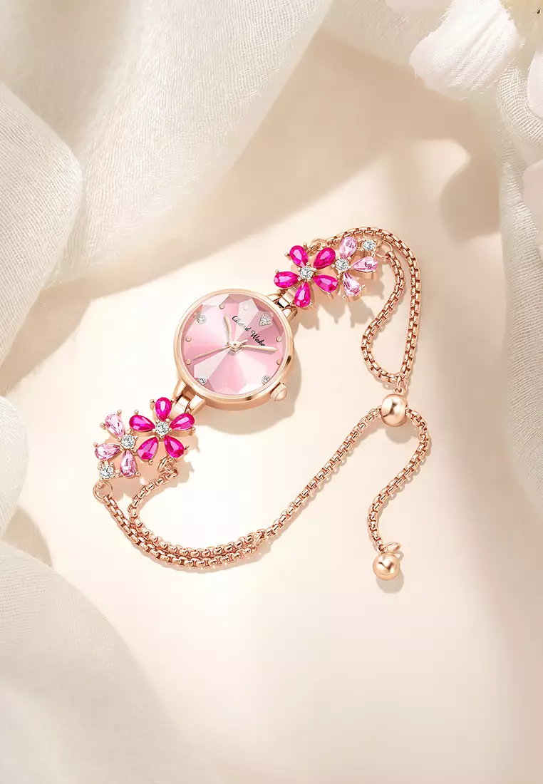 Jam Tangan Wanita Original Anti Air Korea Fashion Tali Gelang Jam Tangan Cewek Kuarsa pink