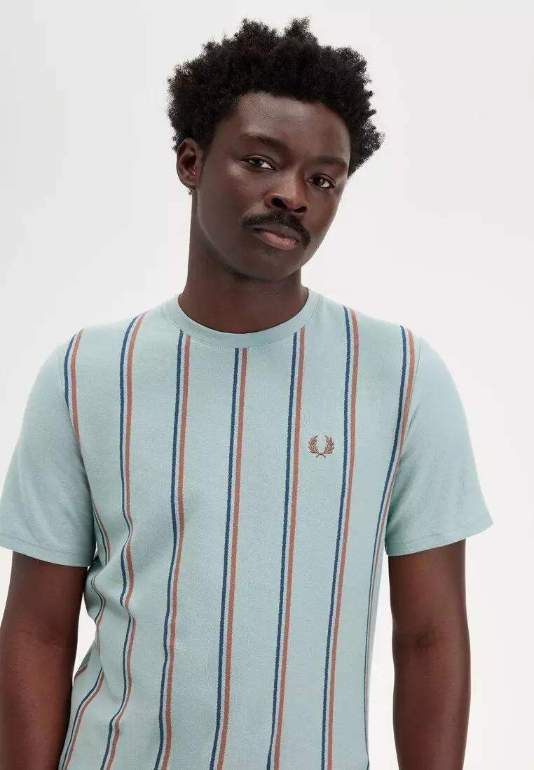 FRED PERRY☆ Striped Crepe Pique T-Shirt SILVER BLUE Striped Crepe Piqué T-Shirt - Silver Blue | Men's T-Shirts